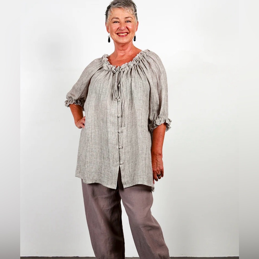Zephyr Loungewear Linen Mariah Peasant Top Women XL Boho Oversized Lagenlook